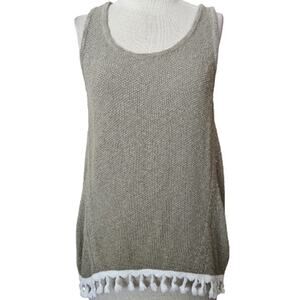 Olive Green Knit Tank with Tassel Fringe Size Small